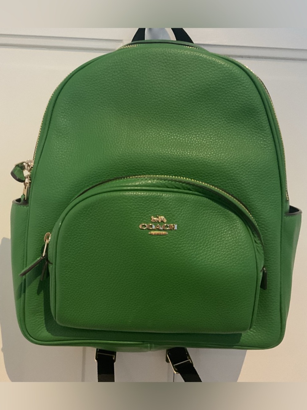 Coach Green Pebble Leather Backpack with Gold Hardware